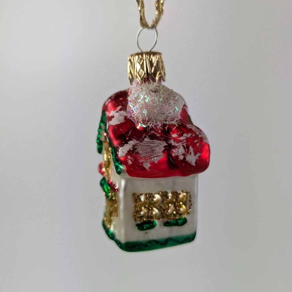 4 Mouth Blown Christmas Ornaments 2.5" Sleigh North Pole Cottage Santa Holiday - Picture 7 of 15